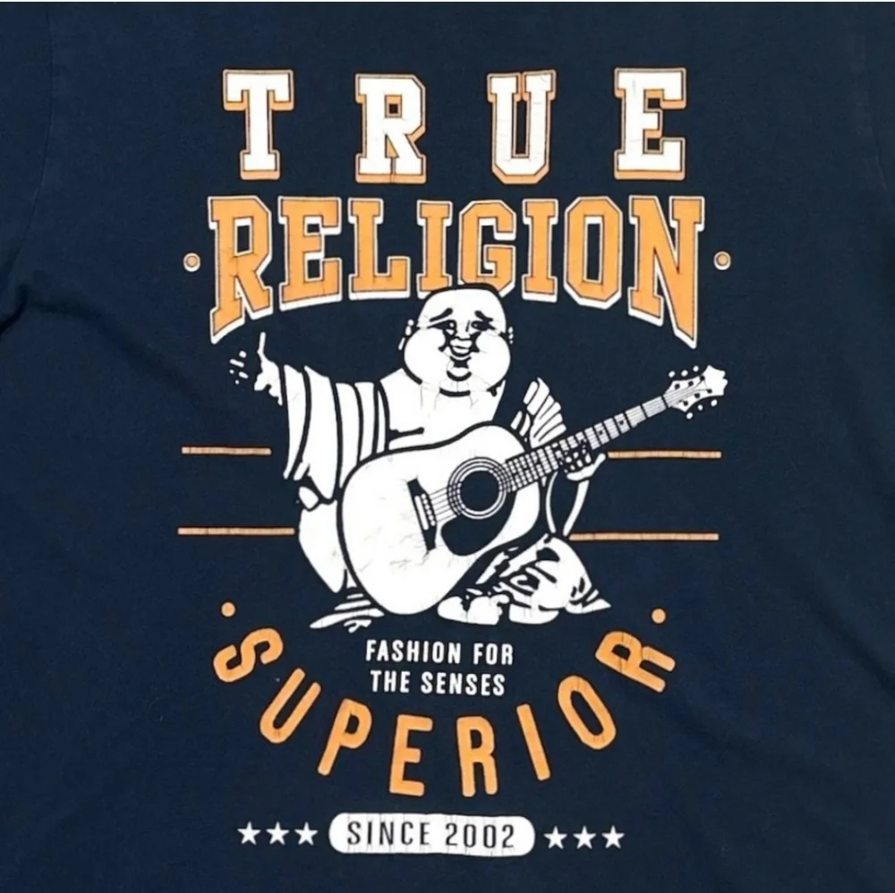 TRUE RELIGION Navy Buddah Logo Graphic Crew Neck Shirt
